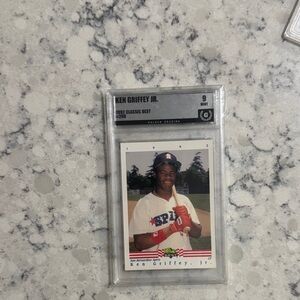 Classic white black baseball rookie card in protective slab